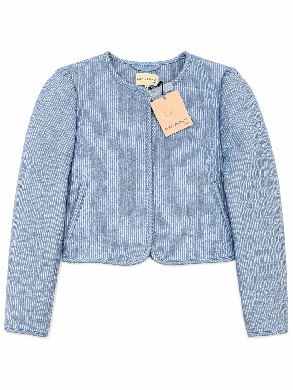Avec Les Filles Sky Blue Quilted Crop Jacket